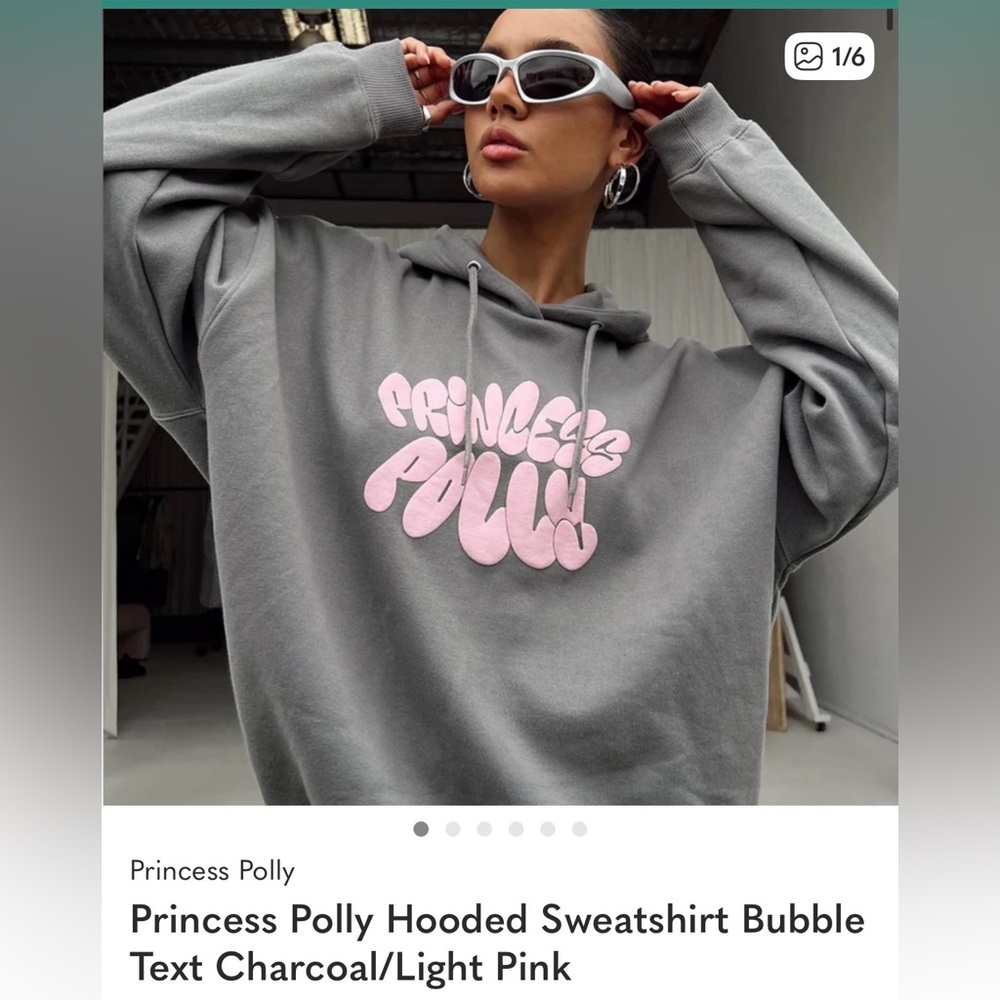 Princess Polly Gray Hoodie with Pink Logo Graphic
